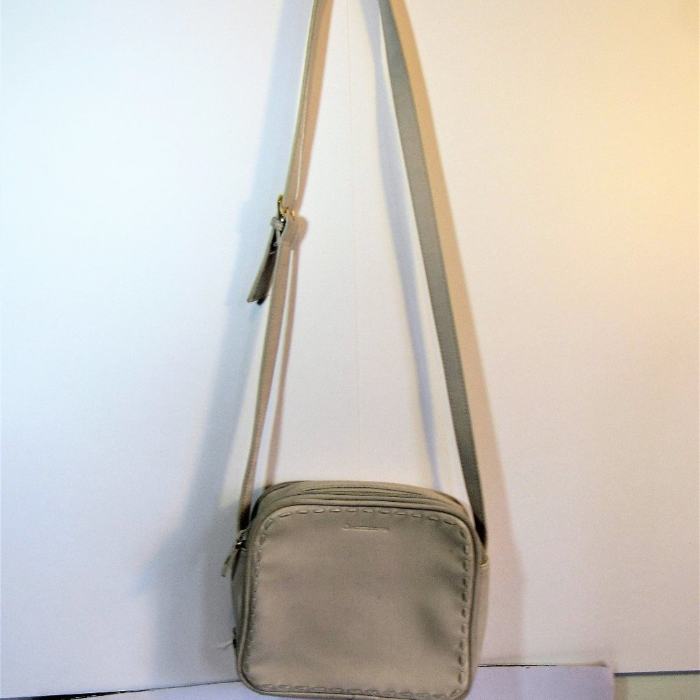 Liz Claiborne  Leather Crossbody Zip Round Minimalist Bag Ivory Multi